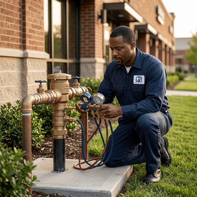 Professional plumber testing a backflow prevention device