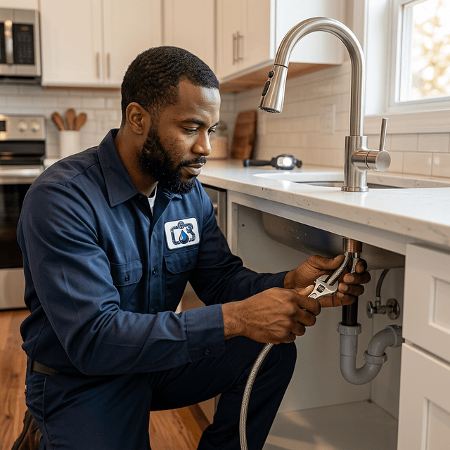Professional plumber installing a kitchen faucet